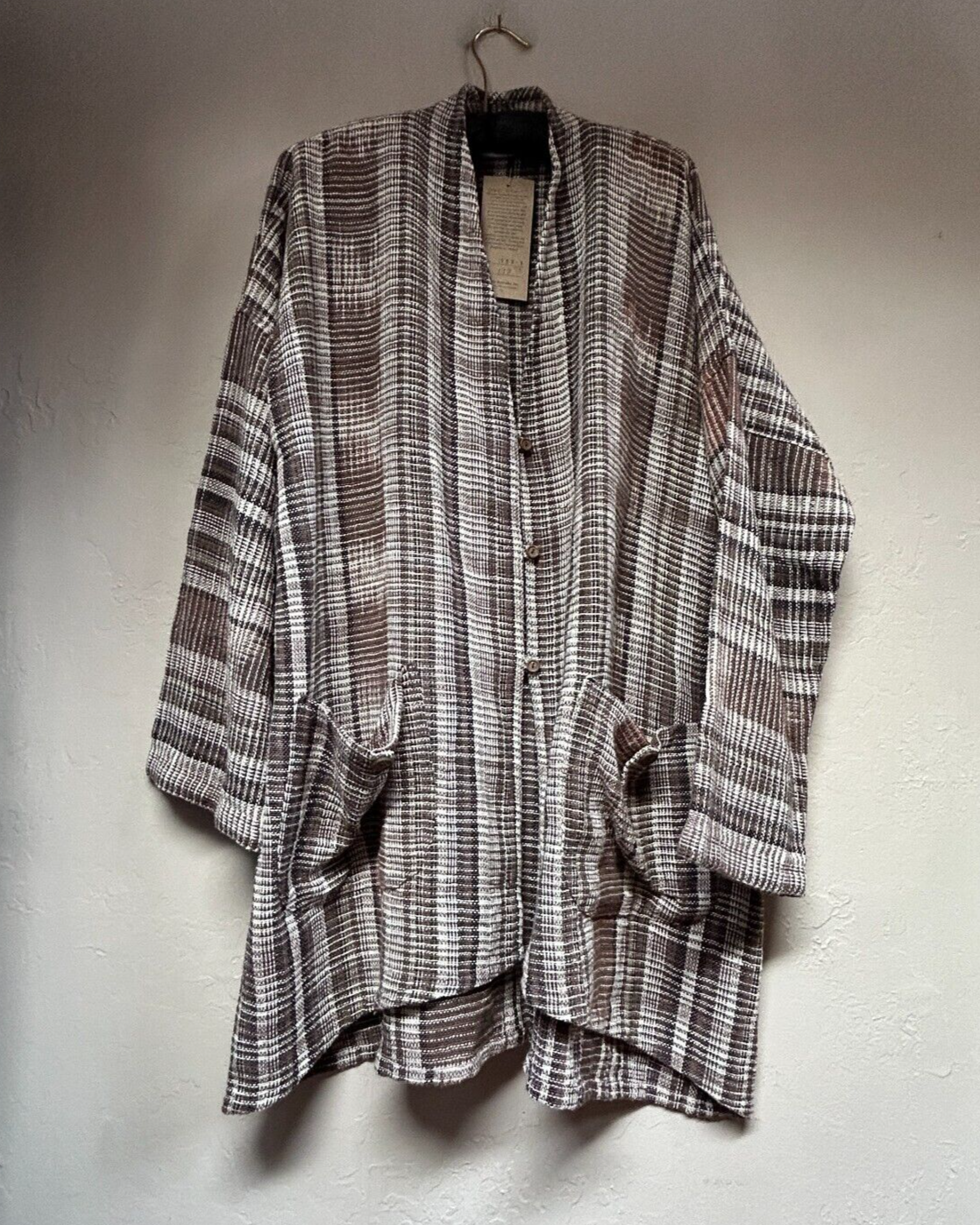 通販 送料無料  Cotton Woven Striped Brown Kurisaka Yasuko Button One Jacket ジャケット・アウター