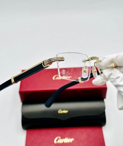 新品未使用　希少Cartier Wood box Anthracite Grey Cartier Decor C Wood Rimless dark blue Frame Sunglasses