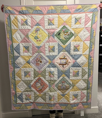 Vintage American Pacific Patchwork 50x60 Baby Quilt - Pastel Colors!