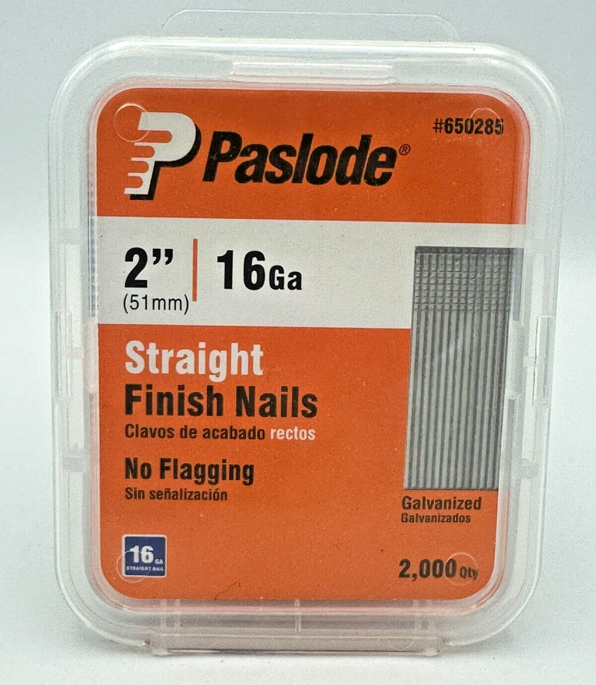 Paslode 2" Finishing Nail, 650285, Straight, 16 Gauge, 2,000 per Box, 2 inch