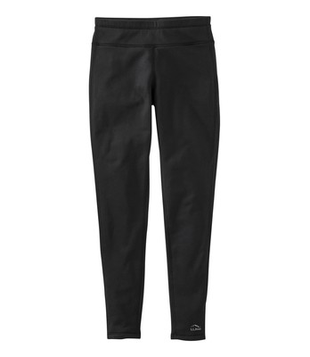 LL Bean Womens PrimaLoft ThermaStretch Fleece Tights Mid Rise M Petite Black New