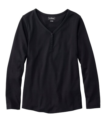 L. L. Bean Women's L.L.Bean V-Neck Henley, Long-Sleeve, XL Petite, Black 