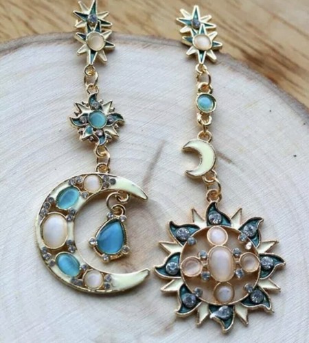 US Seller Betsey Johnson Sun & Moon Crystal Dangle Earrings Multi-color