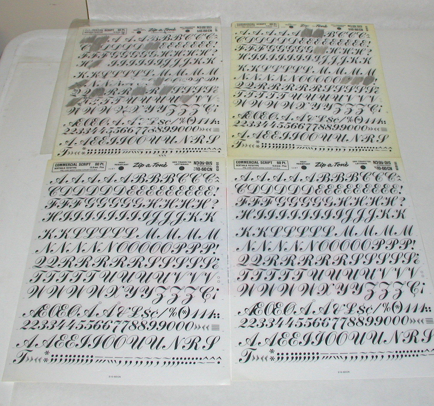 DRY RUB ON LETTERING Transfer COMMERCIAL SCRIPT 60 pt. Upper Case Alphabet Zip-