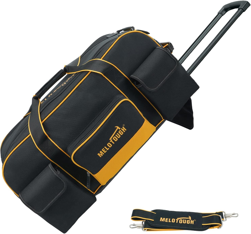 Rolling Tool Bag with Wheels,Large Capacity Tool Bag Organizer with Concealed Telescoping Handle for Electrician,Construction,Hvac,Technician (Yellow/Black)