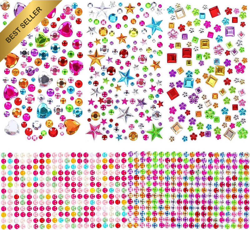 Rhinestone Stickers, 1510 Pcs Self-Adhesive Jewels Sticker Gem DIY Craft Cards,