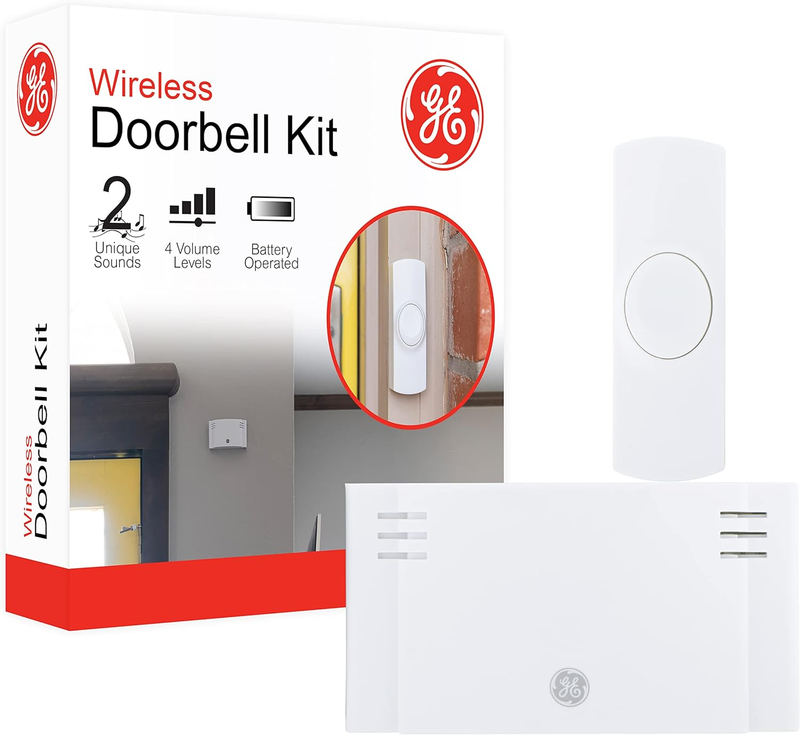 Wireless Doorbell Kit, 2 Melodies, 1 Push Buttons, 4 Volume Levels, 150 Ft. Ran,
