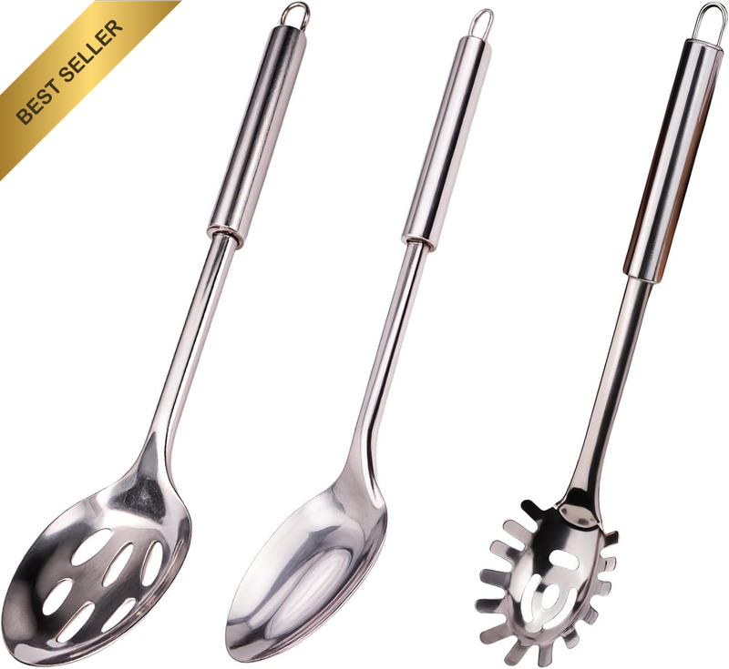Cooking Spoons Set, Slotted Spoon Stainless Steel and Solid Serving Spoon for Co