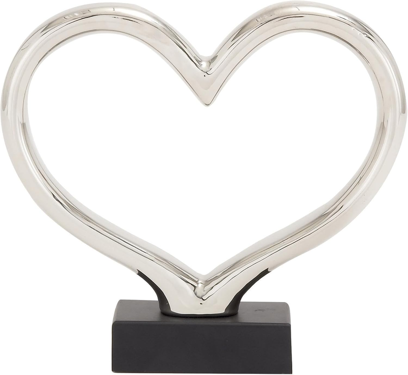 Deco 79 Ceramic Heart Decorative Sculpture Home Decor Statue with Black Base, Ac