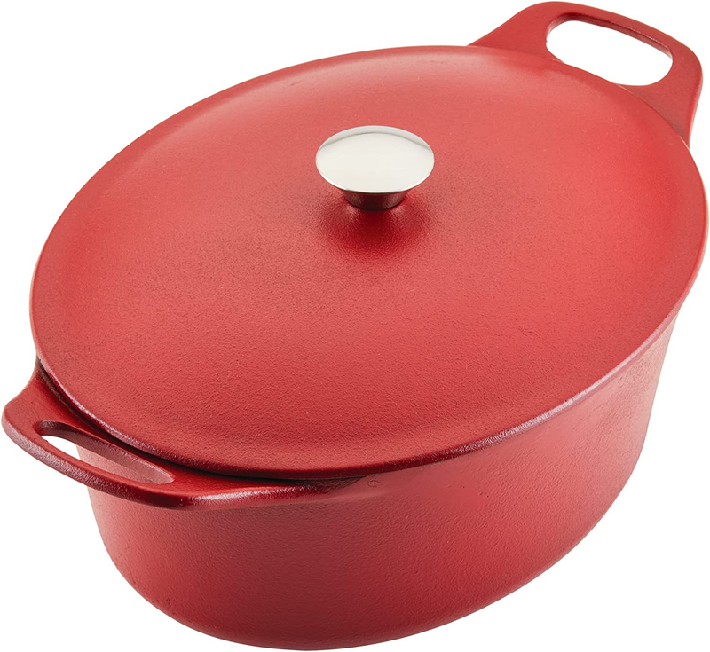 Rachael Ray Premium Rust-Resistant Cast Iron Dutch Oven, 6.5 Quart, Red