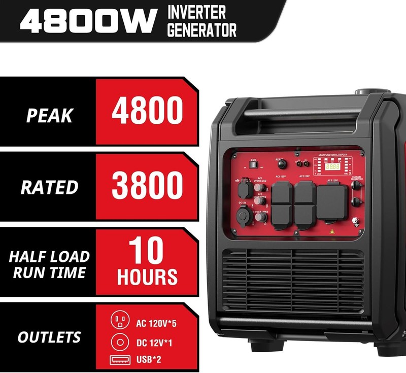 PowerSmart 4,800-Watt Portable Gas Inverter Generator, Electric Start, CO Sensor