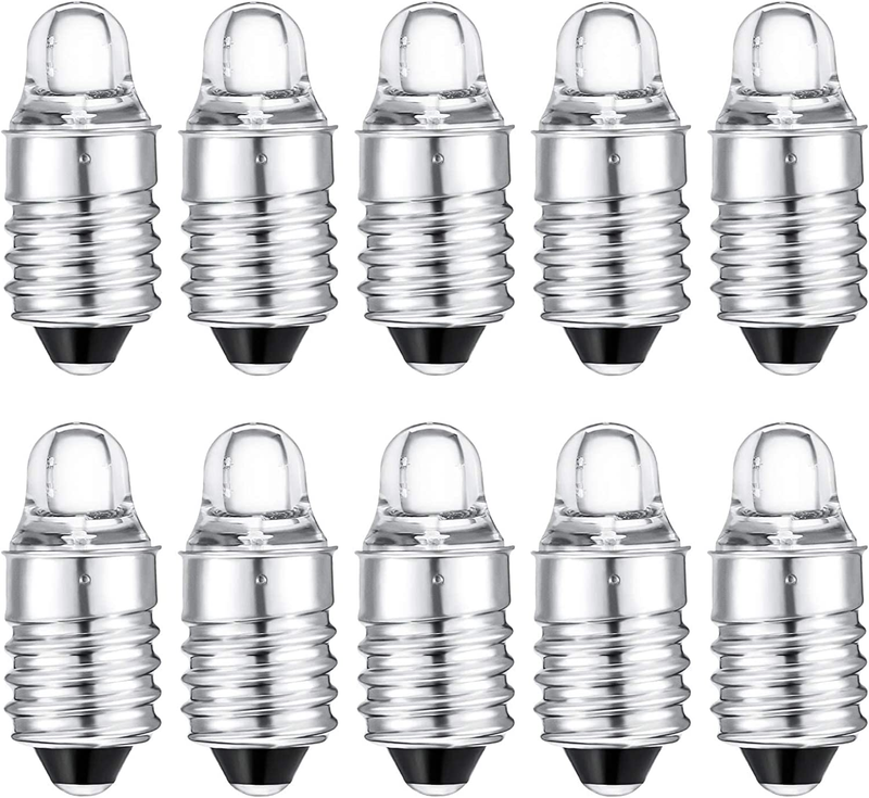 10 Pieces E10 LED Bulbs 3 Volt Miniature Flashlight Bulbs E10 Replacement Bulbs