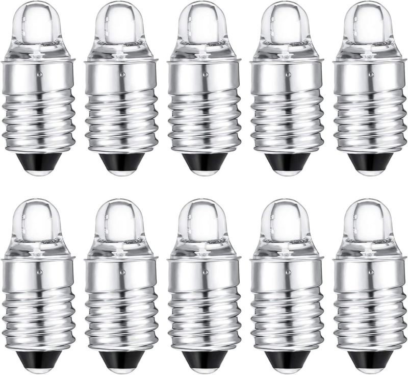 10 Pieces E10 LED Bulbs 3 Volt Miniature Flashlight E10 Replacement Bul