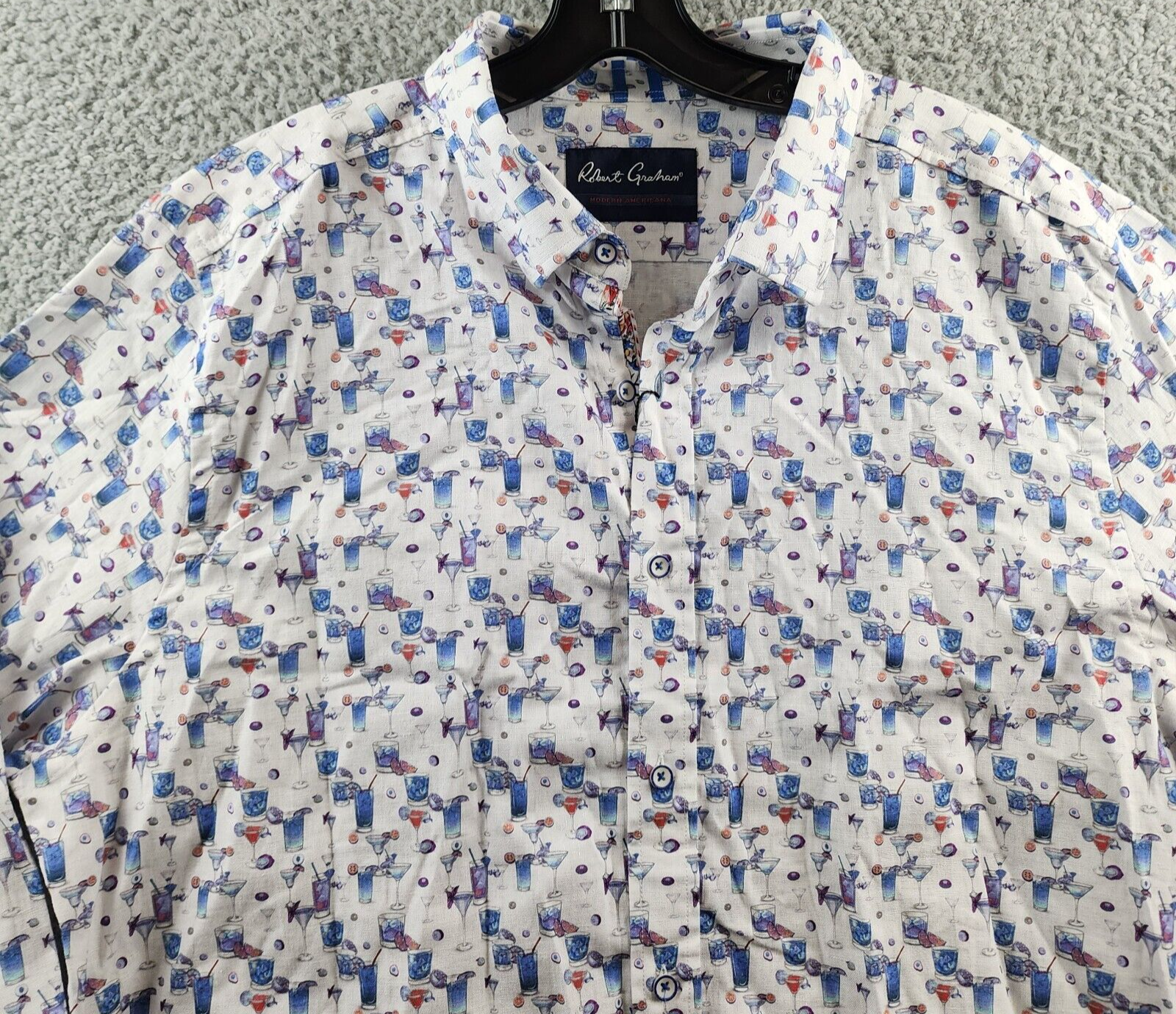 Robert Graham Blue Hawaiian Linen Blend Button Up Shirt Men's 2XL Multi Printed - Picture 4 of 15