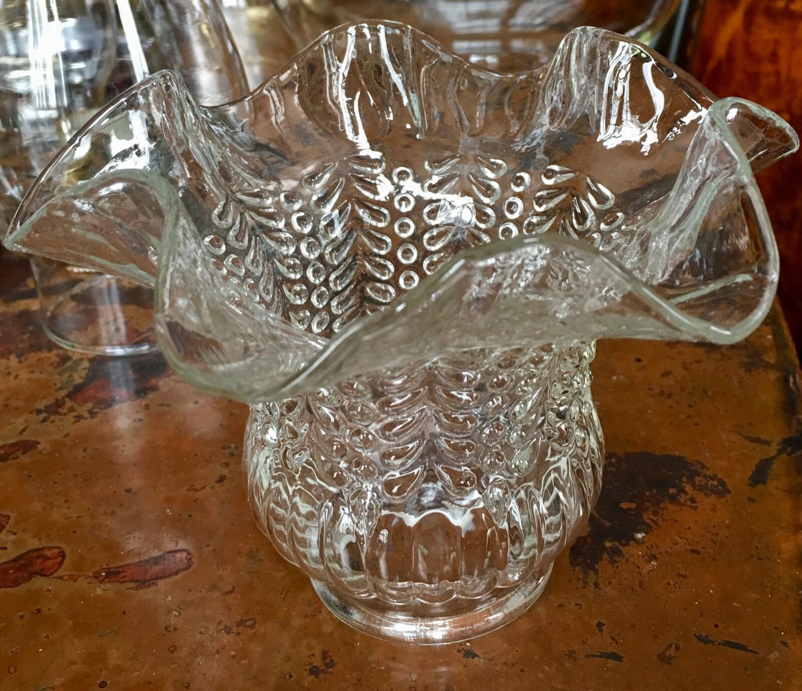 Set of 2  Vintage Clear Glass  Ruffled Embossed Tulip Lamp Shades