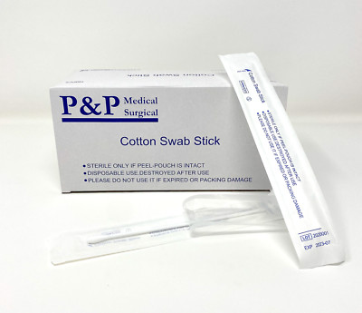 Sterile Cotton Tipped Applicator Swabstick 6'' Single-Use Box of 100
