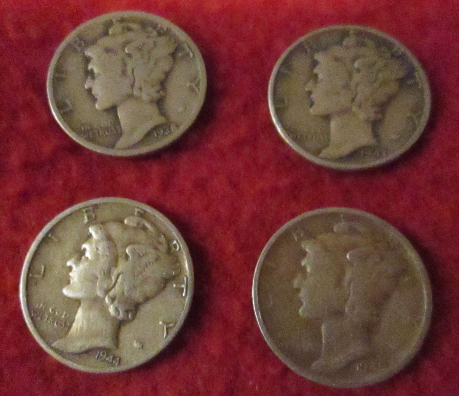 MERCURY DIMES - LOT OF 4  1938P, 1943P, 1944P, 1945S