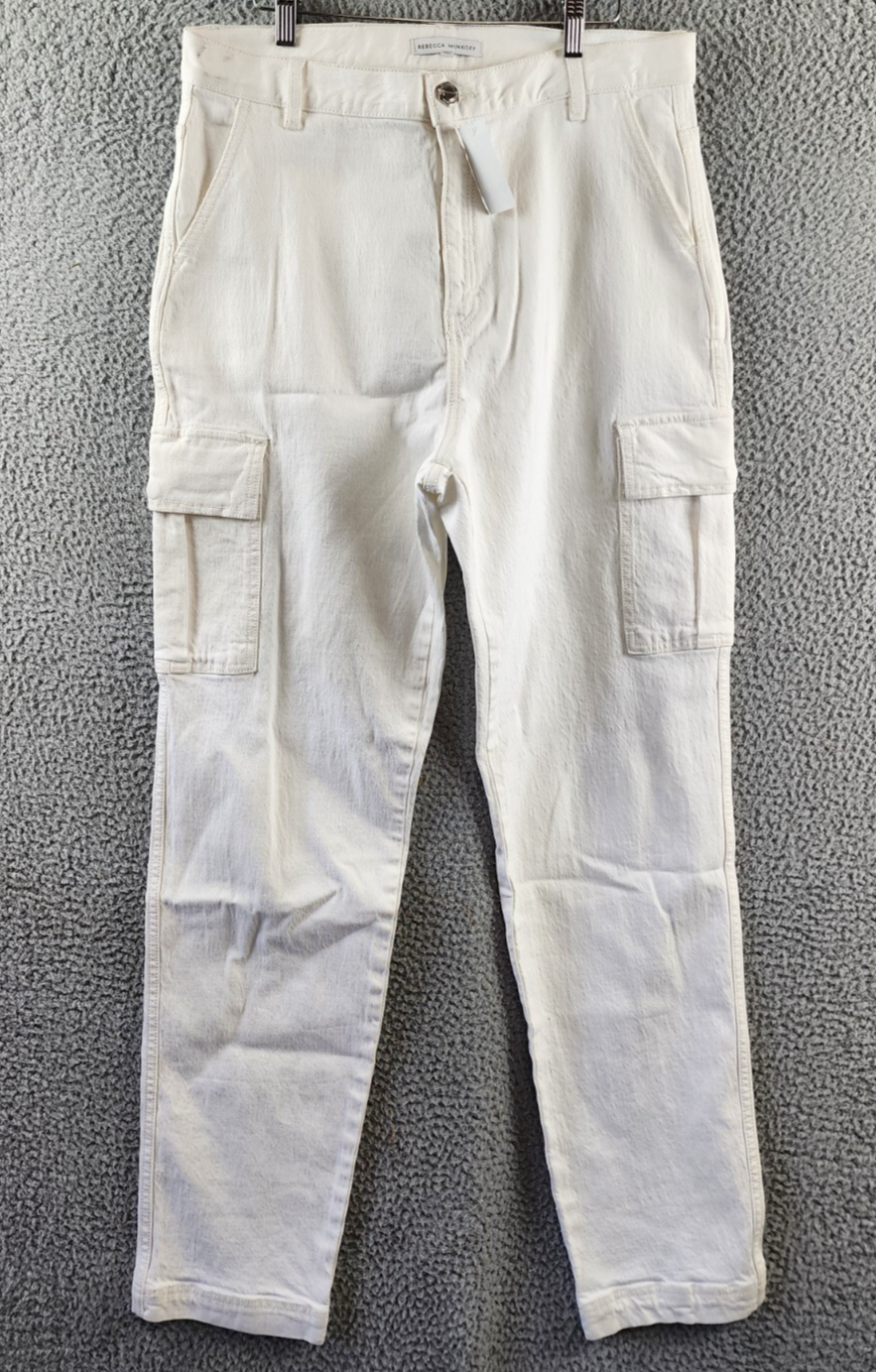 REBECCA MINKOFF Relaxed Cargo Pants Women's 30 Alabaster Button Zip Closure - Picture 2 of 20