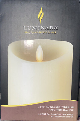 Luminara LED Flameless Ivory Candle With Moving Wick Timer NIB Vanilla 3.5 X 5 