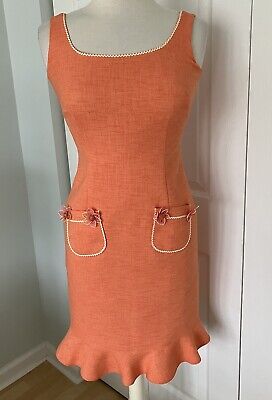 David Meister Soft Orange Retro Couture Style Fit & Flare Dress Sz 2