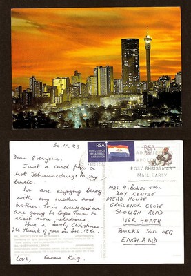 south africa vintage postcard -stamp hillbrows skyline at