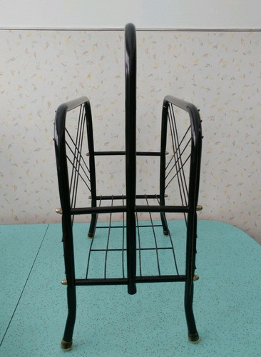 Vintage Mid Century Black Metal Magazine Rack
