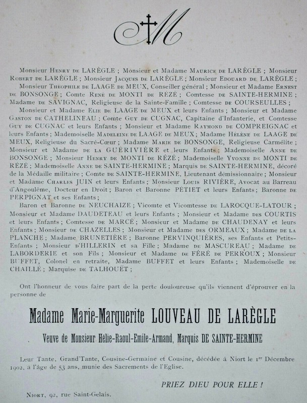 Louveau De Laregle Sainte Hermine Faire Part Monti Reze Laage Meux Niort 1902