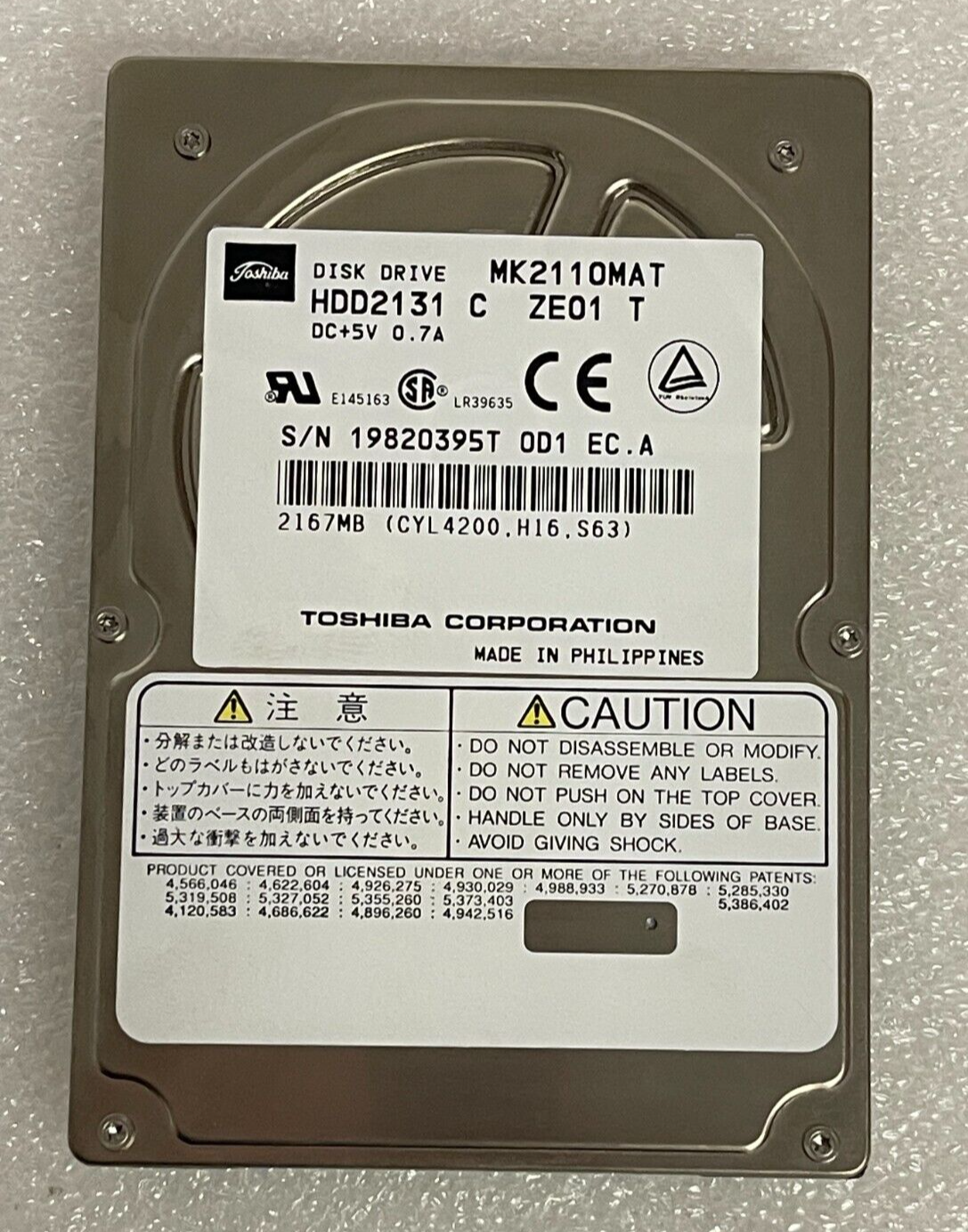 HDD2131 MK2110MAT Toshiba 2.1 GB 4200RPM IDE 2.5Inch Hard