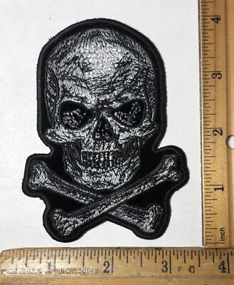 Skull And Crossbones Scratch Motorcycle Iron On Patch Biker 4  x 3 