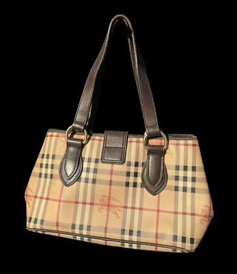 Vintage Burberry Classic Beige Nova Check Fabric Handbag With 