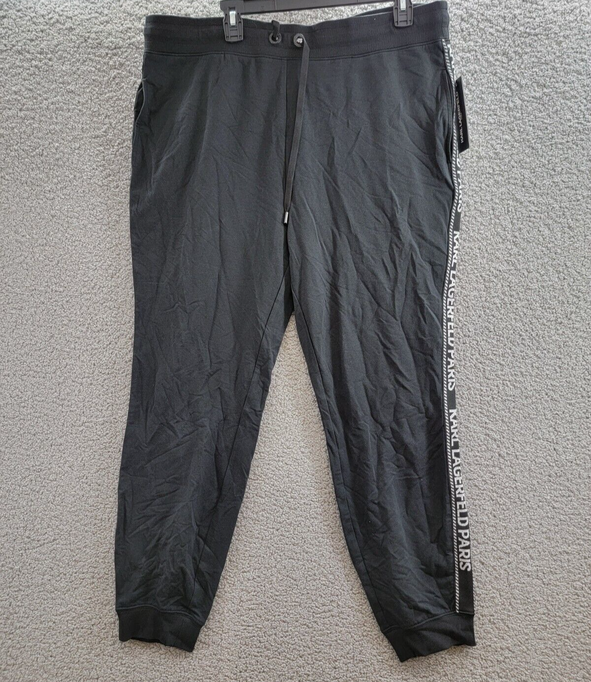 Karl Lagerfeld Paris Logo-Stripe Jogger Pants Women's XL Black/Silver Drawstring - Picture 2 of 17