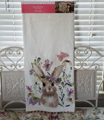 EASTER Beaded Table Runner Bunny Floral Meadow 72x16'' Embellished ISAAC MIZRAHI