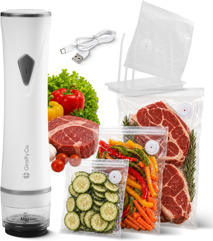 GIRAFFYCO Compact Handheld Vacuum Sealer Set with 30 Reusable Bags