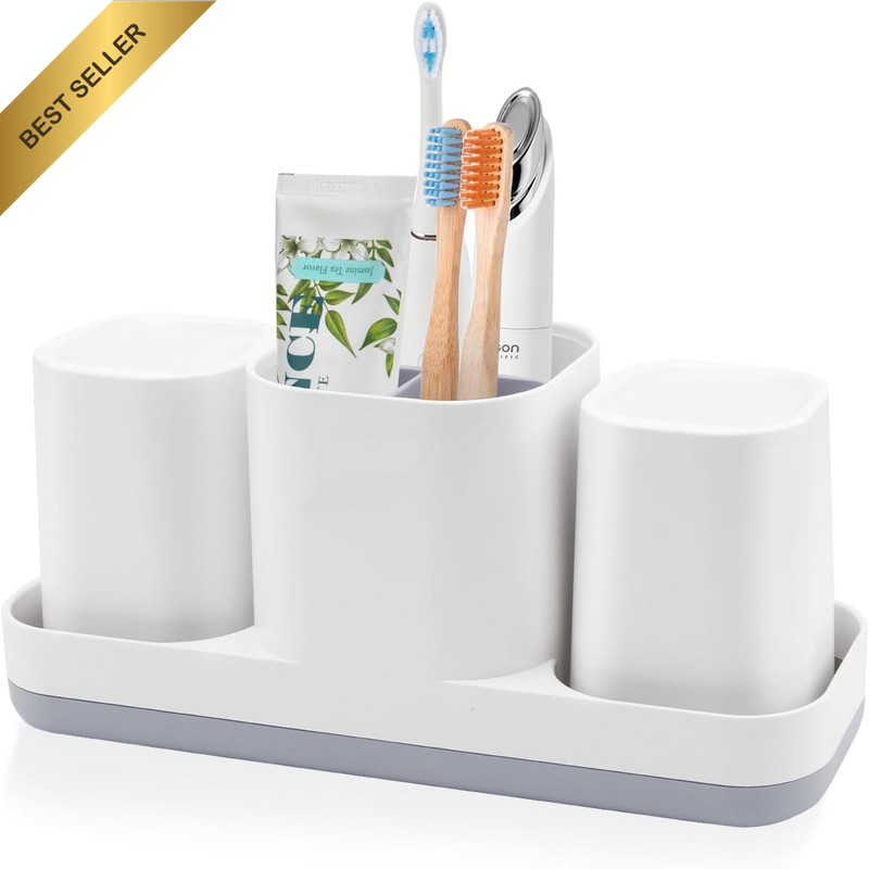Toothbrush Holder Organizer 2 Cups 4 Squeezers 3 Slots Electric Storage