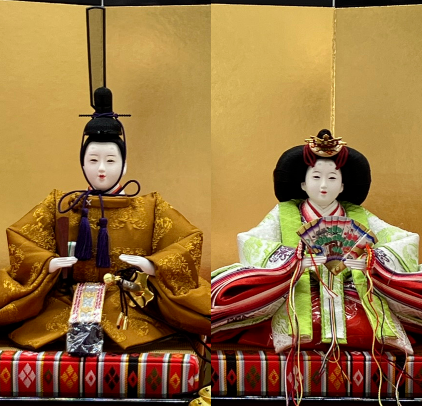 ノリタケ＊陶製 雛人形／親王揃＊Japanese Hina dolls Hina Dolls Marriage Figure Gold & Green Set Hinamatsuri