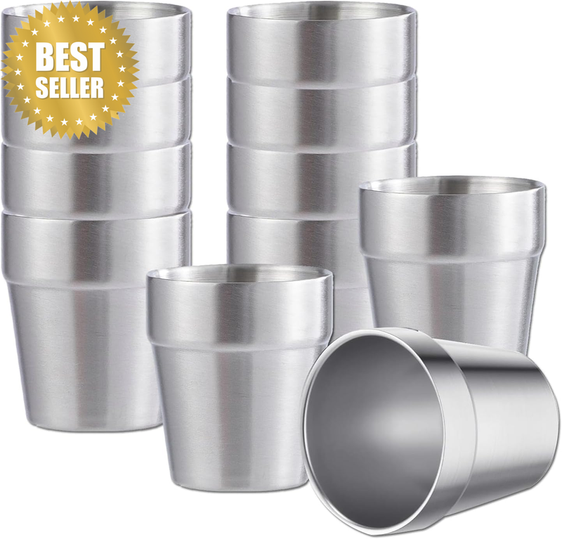 12 Pieces 304 Stainless Steel Cups, Metal Drinking Cups Reusable Silver Camping
