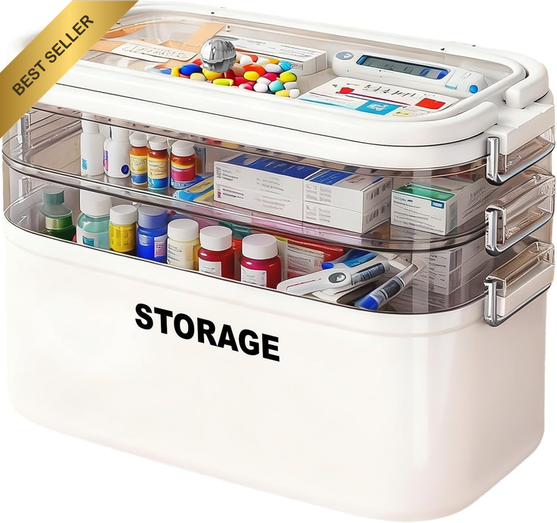 4-Tier Medicine Storage Box, Large Pills Organizer with Light-Proof Layer, Porta