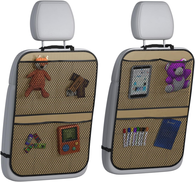 2-Pack Beige Car Kick Mats Back Seat Protectors with 4-Pocket ...