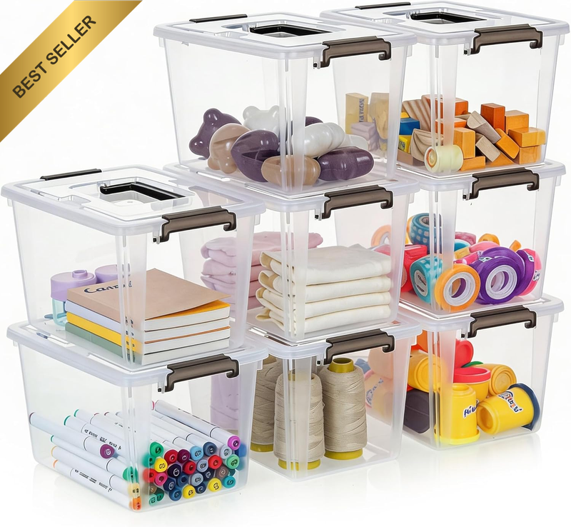 8 Packs 5.3QT. Plastic Storage Bins with Latching Lids Clear Storage Box with Ha
