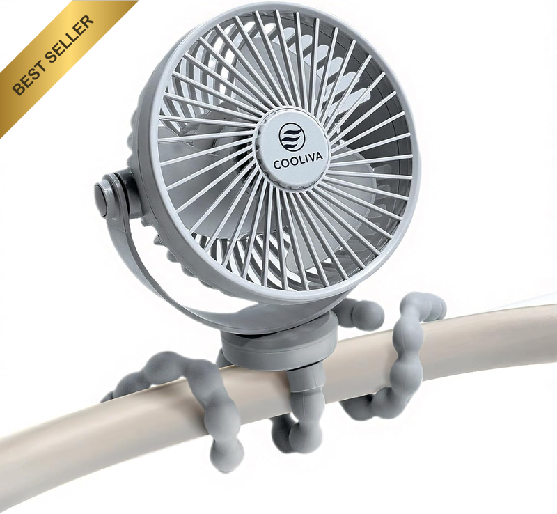 Soothing Grey Pram Fan by  – 5000Mah USB-C Rechargeable, Quiet Baby-Safe Flexibl
