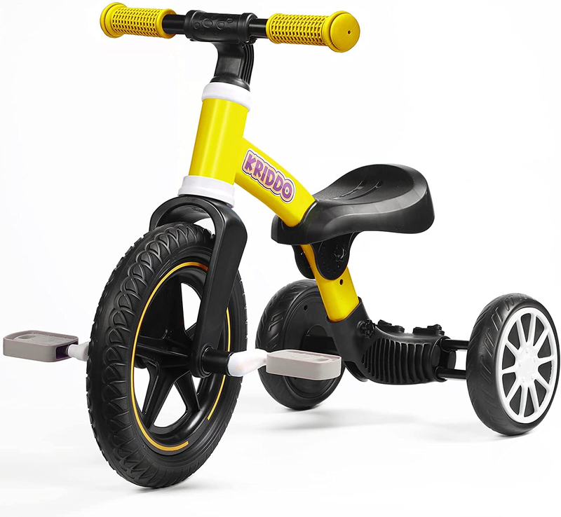 KRIDDO 3-In-1 Kids Tricycles for 2-3 Year Old, 12 Inch Front Wheel, Trike and Bi
