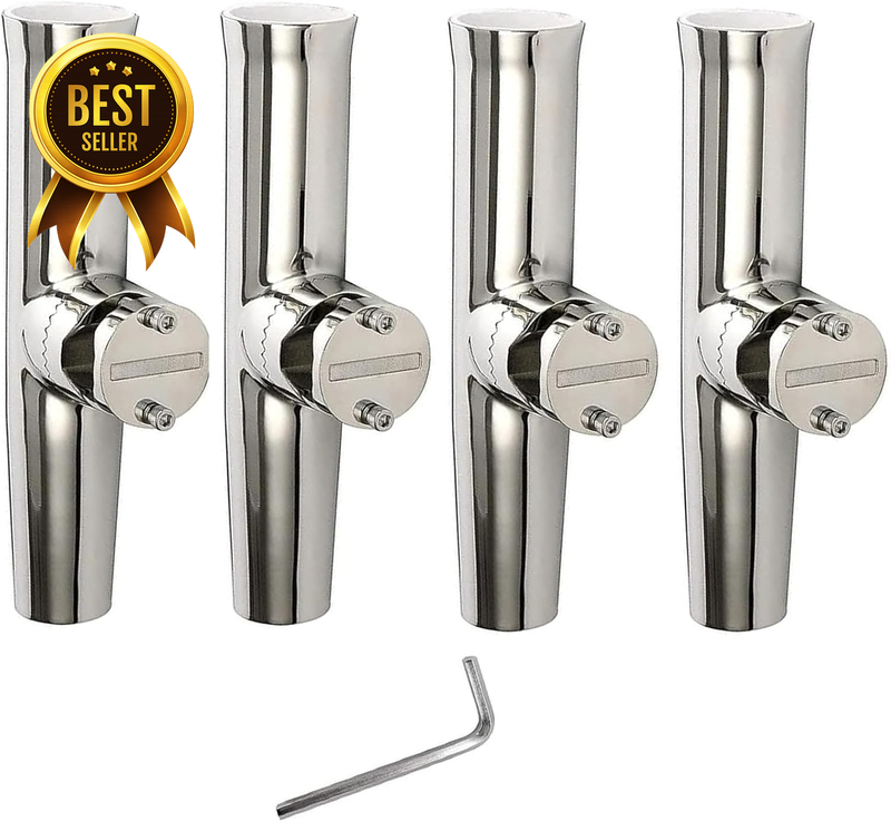 4-Pack 7/8"-to-1"-Rail Stainless-Steel Clamp-On Fishing Rod Holder