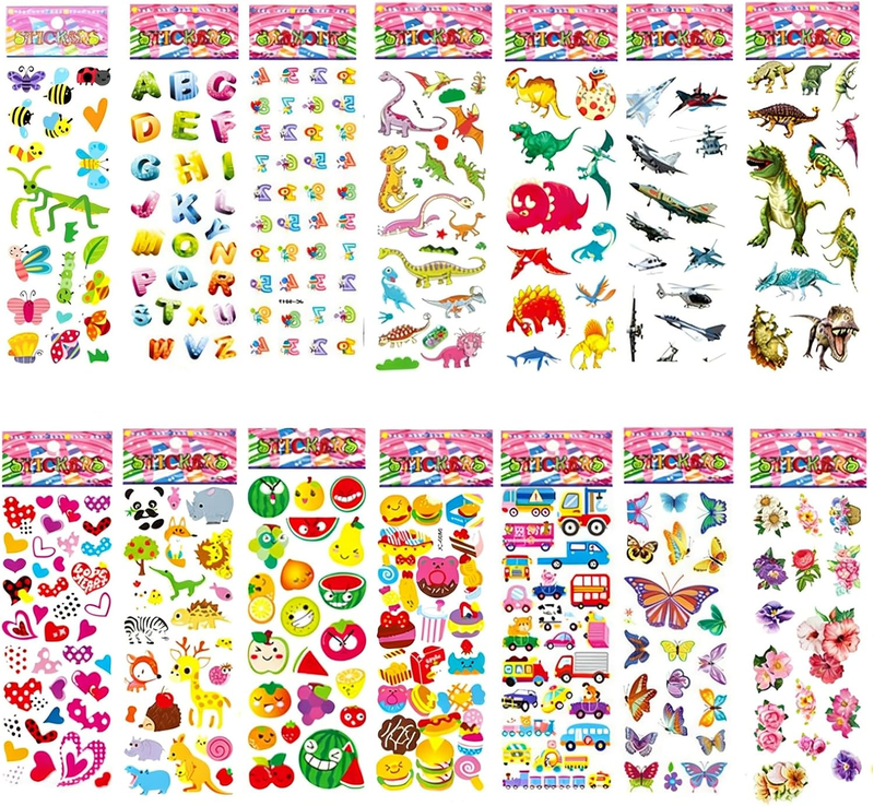 30 Sheets Kids 3D Stickers Set; 550+ Fun Creative Decorative Stickers, 30 Unique