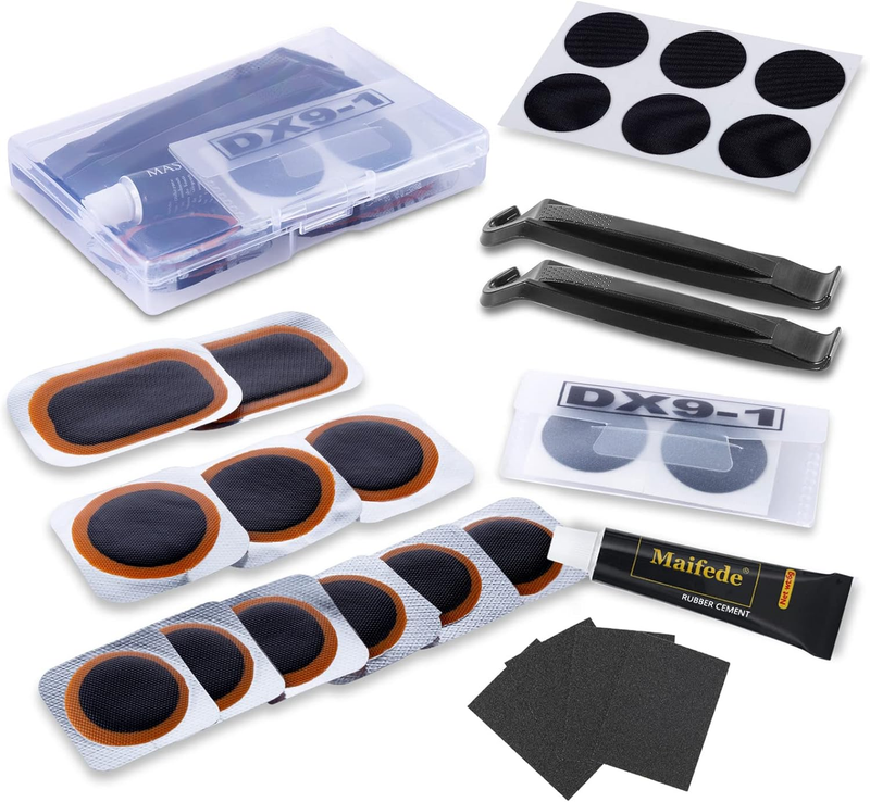 Bike Inner Tire Patch Repair Kit - with 11 PCS Vulcanizing Patches, 6 PCS Pre Gl
