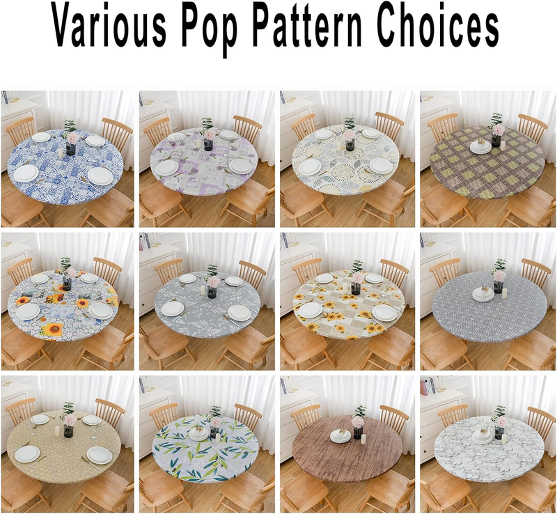 round Vinyl Fitted Tablecloth with Flannel Backing Elastic Edge Plastic Table Co