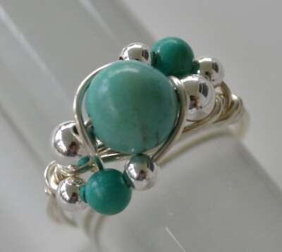 Handmade Wire Wrapped Turquoise Ring In Sterling Silver