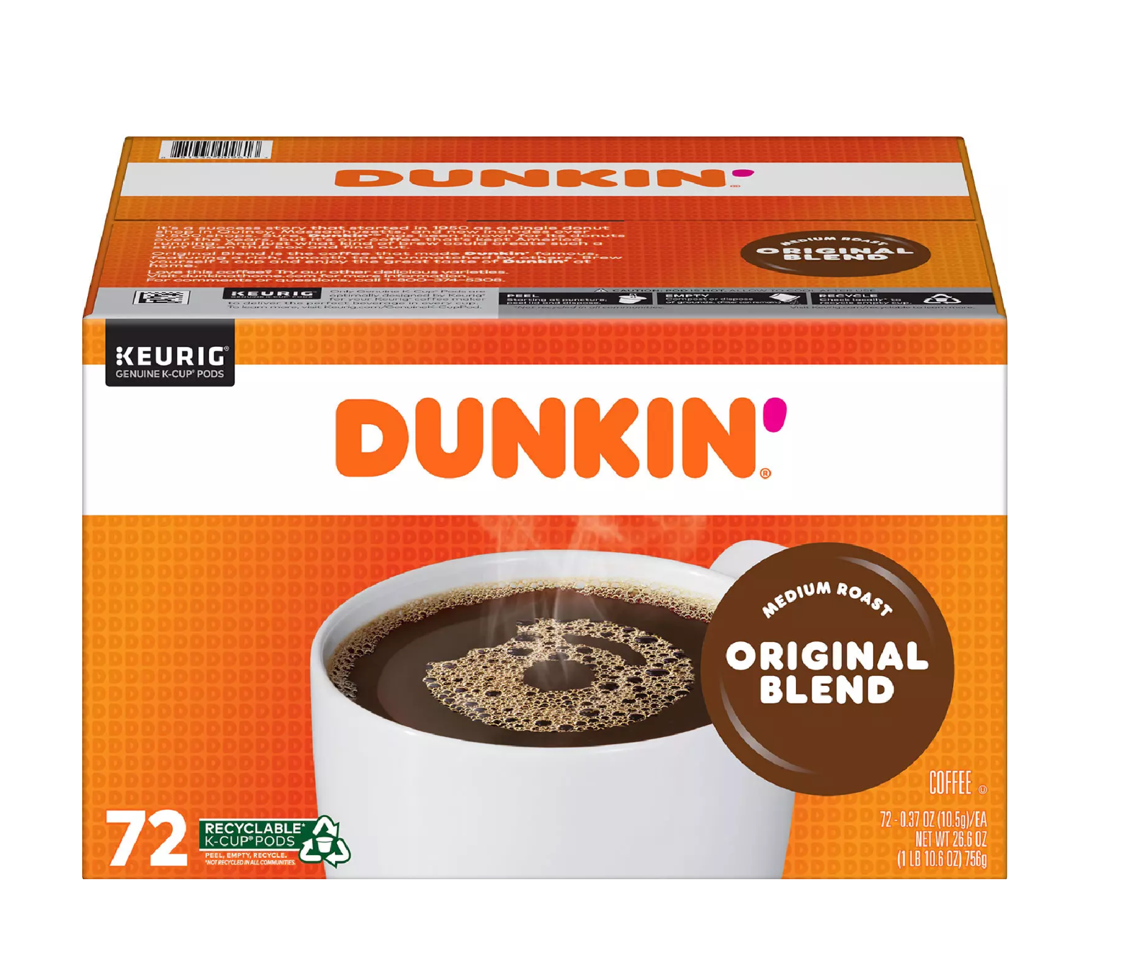 Dunkin' Donuts Original Blend K-Cups, Medium Roast (72 ct.)