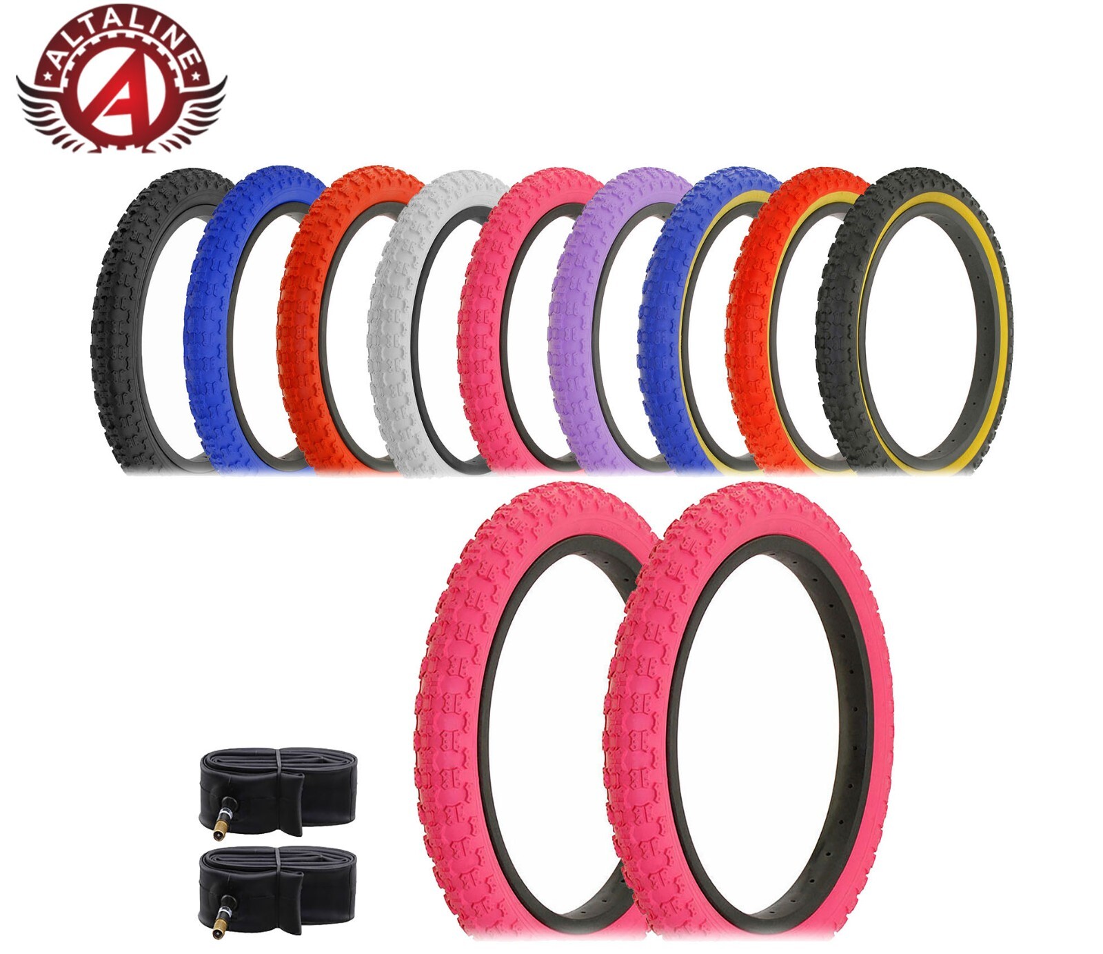 ALTALINE 16 x 2.125 HIGH PERFORMANCE Bicycle Tires BMX COMP III TREAD W/TUBES.