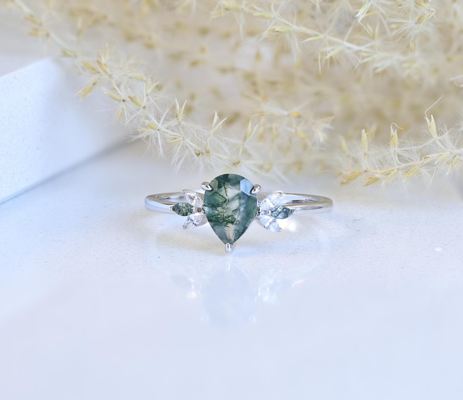 Moss Agate Engagement Ring Sterling Silver Wedding Bridal Ring Size 3-12 S13944