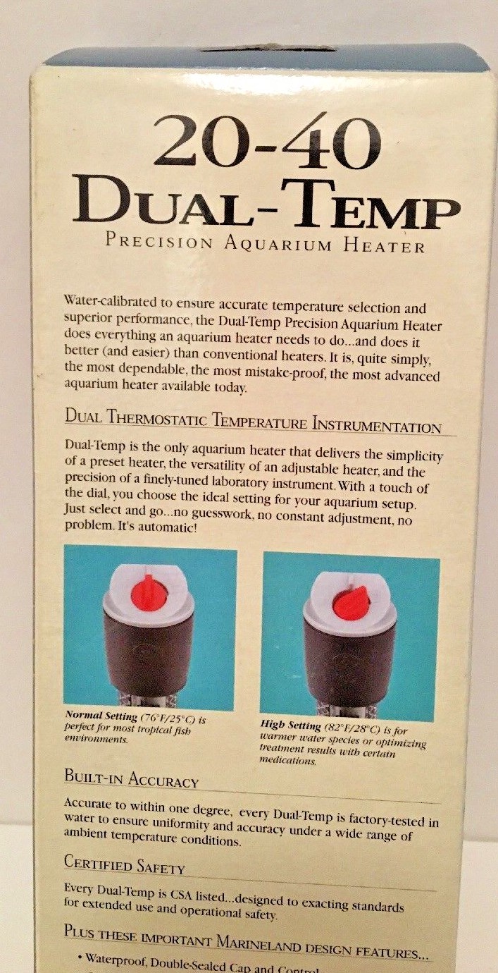 Marineland Aquarium Heater 200w Dual-Temp 20-40 Gallon Submersible Pre-Set NIB
